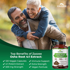 Zazzee Osha Root label closeup highlights 4x concentrated extract