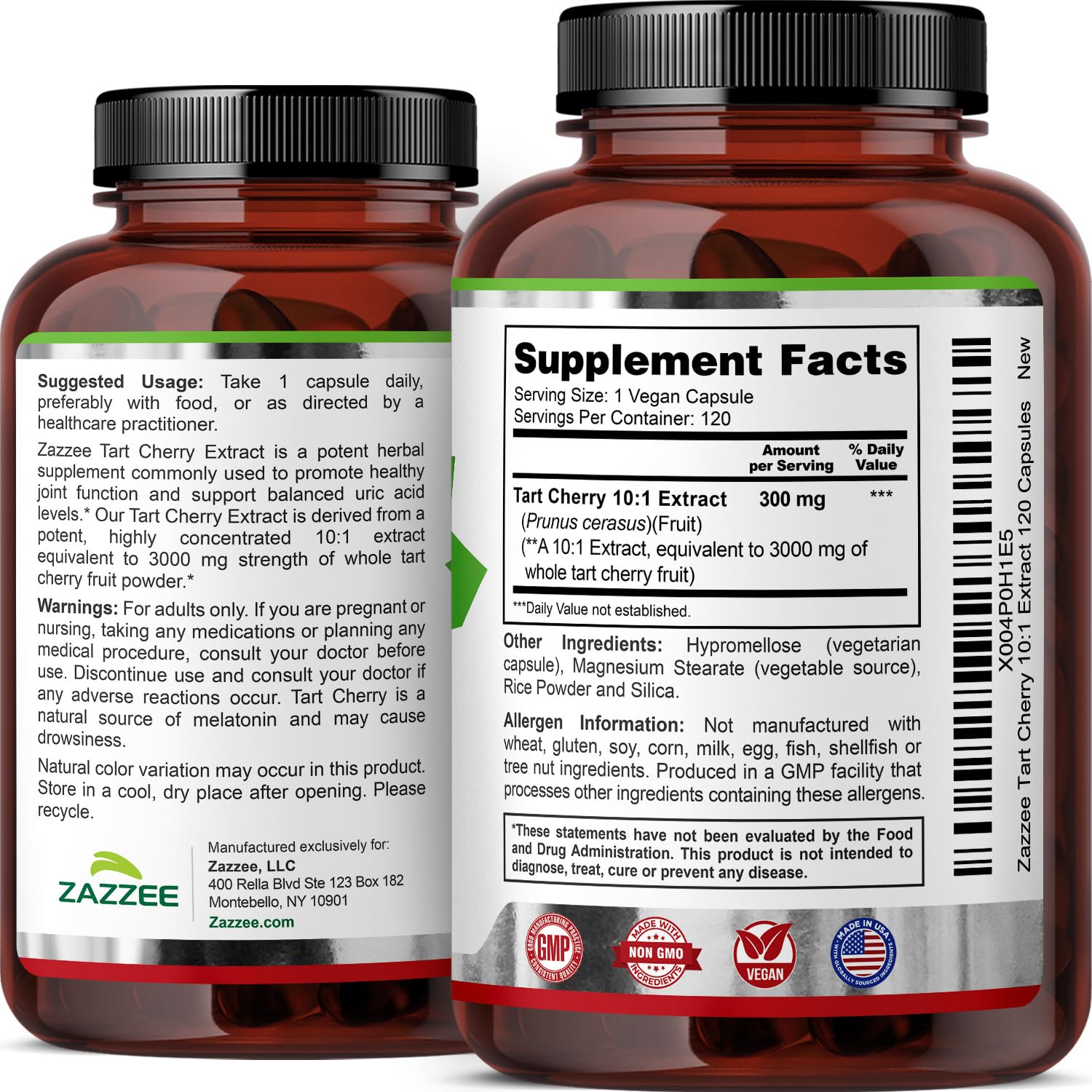 Kosher certification mark on Zazzee Tart Cherry packaging.