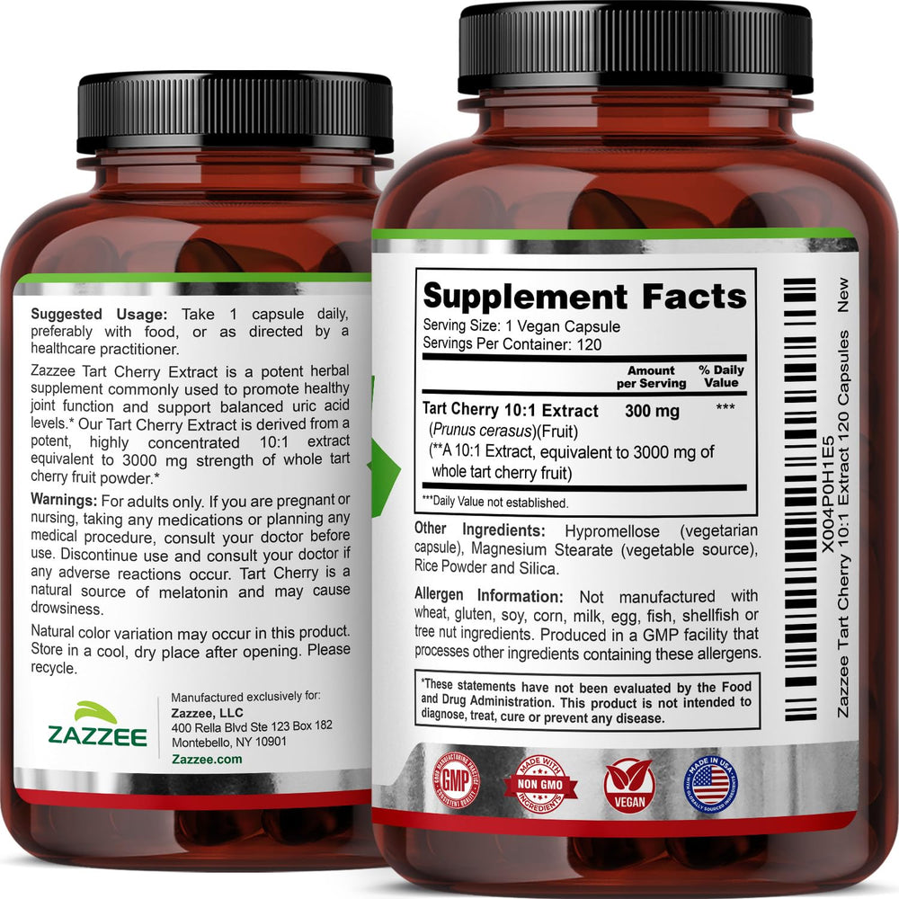 Kosher certification mark on Zazzee Tart Cherry packaging.