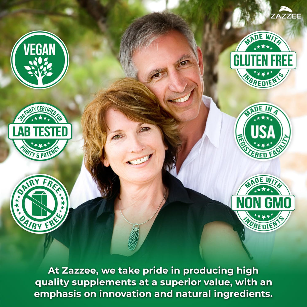 Vegan capsules on Zazzee packaging emphasize non-GMO formulation