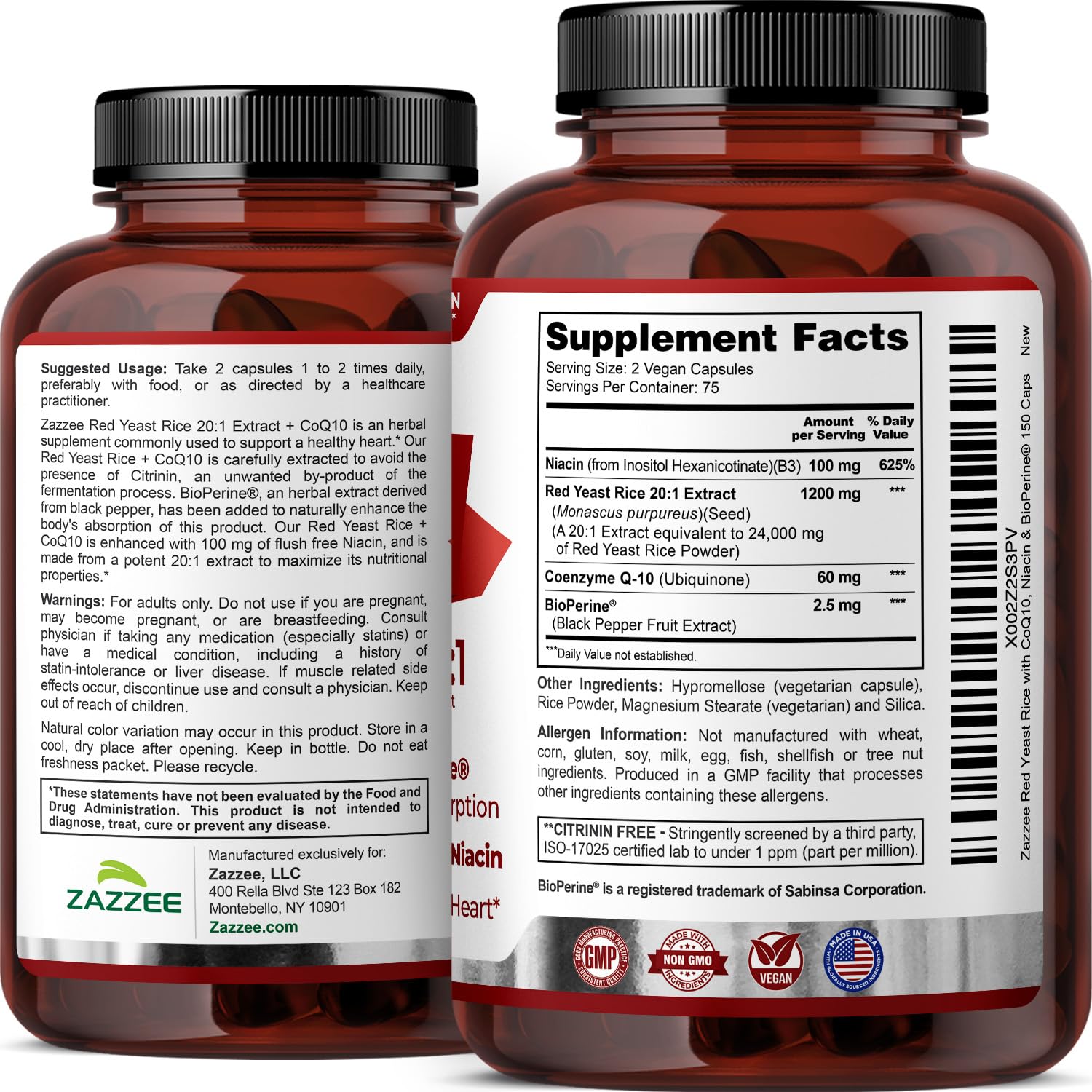 Zazzee vegan non-GMO ingredients list.