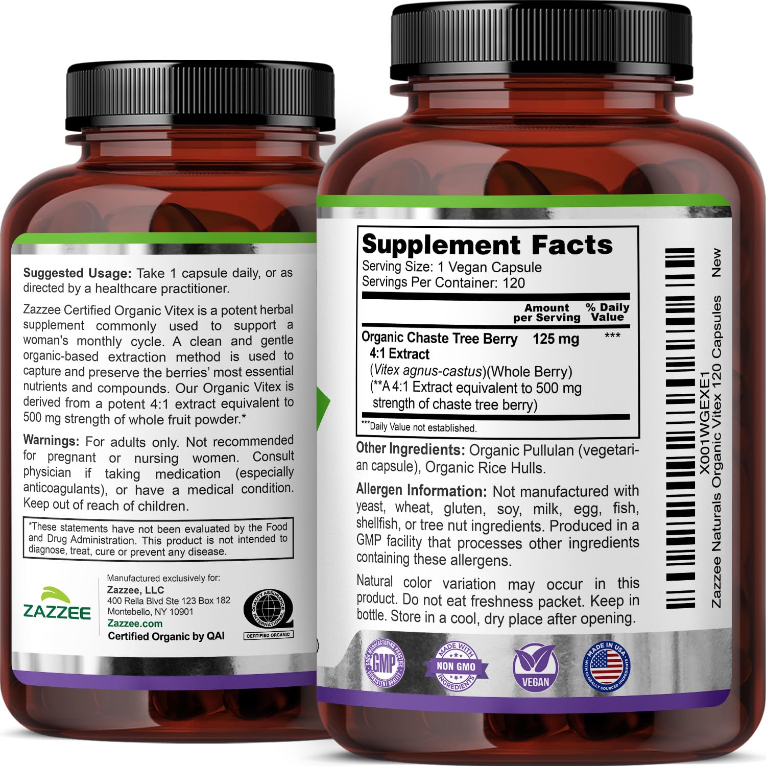 Quality control seal on Zazzee Vitex organic supplement