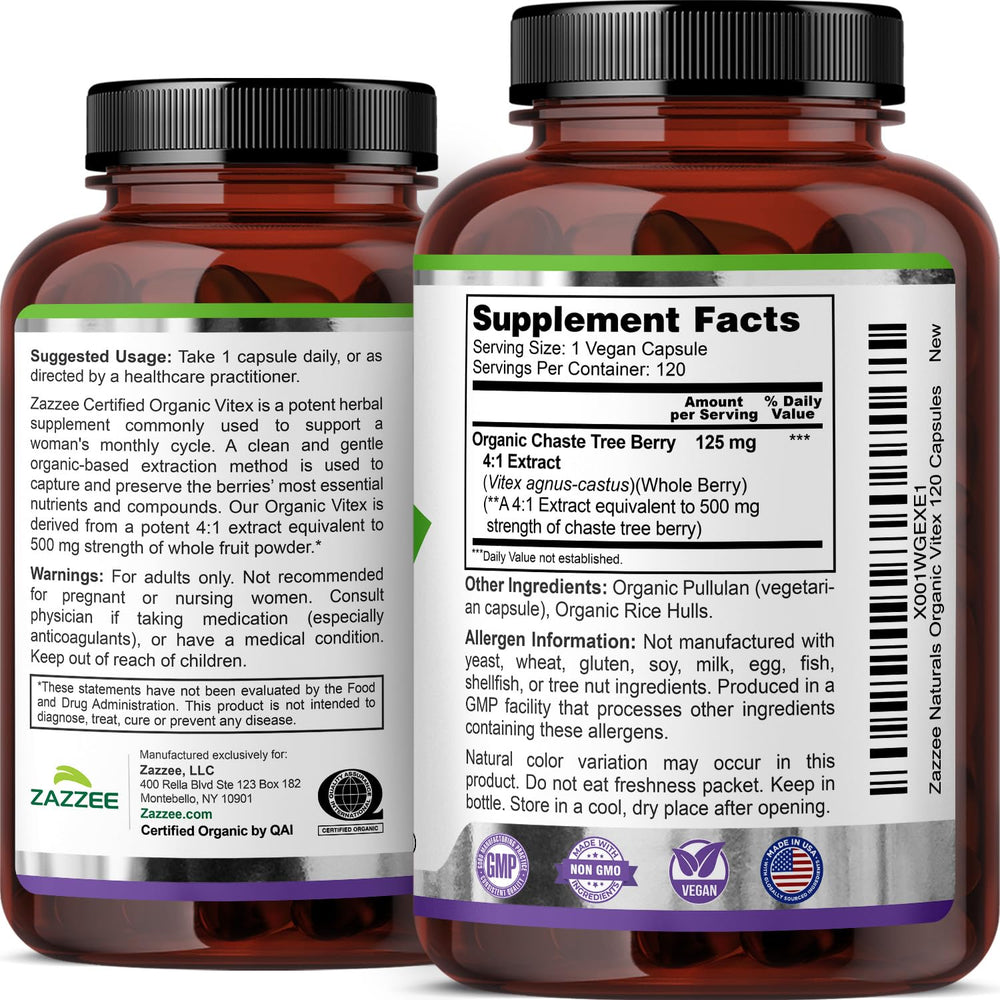 Quality control seal on Zazzee Vitex organic supplement