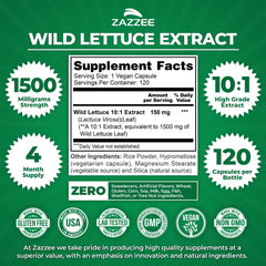 Zazzee Wild Lettuce Extract bottle side view with clear dosage information