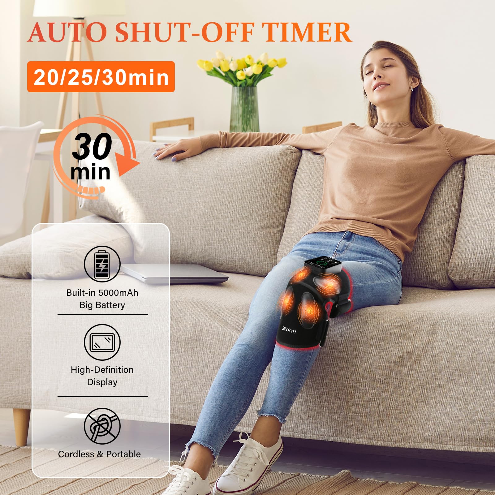 Zdatt massager controls demonstrate heat and vibration options for customization