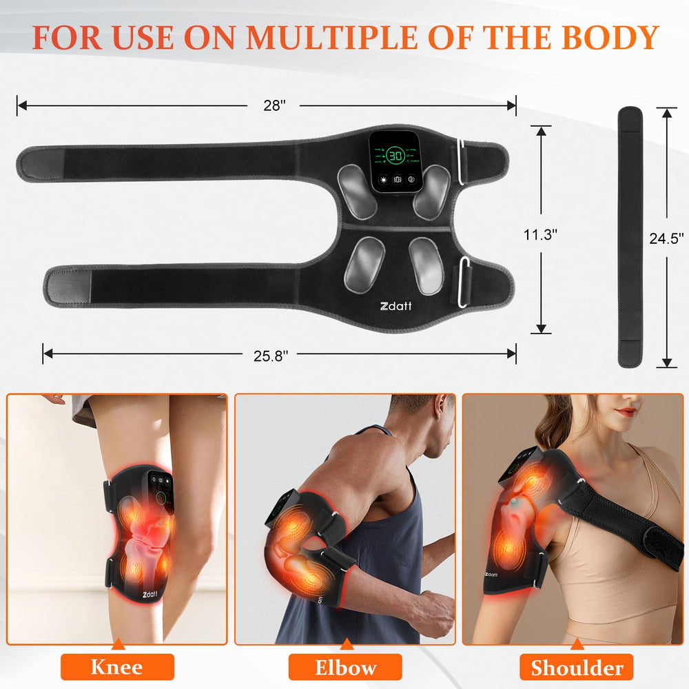 Zdatt knee massager worn with strap for secure ergonomic fit