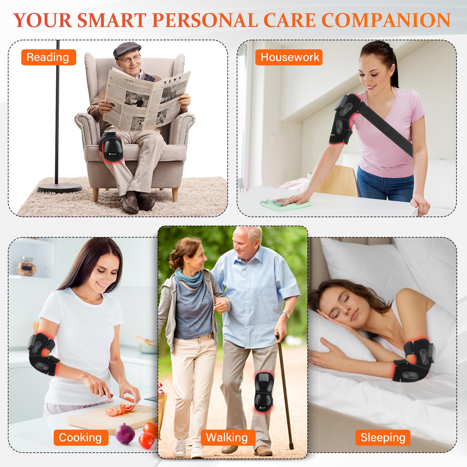 Zdatt compact knee massager fitting around leg during daily routine