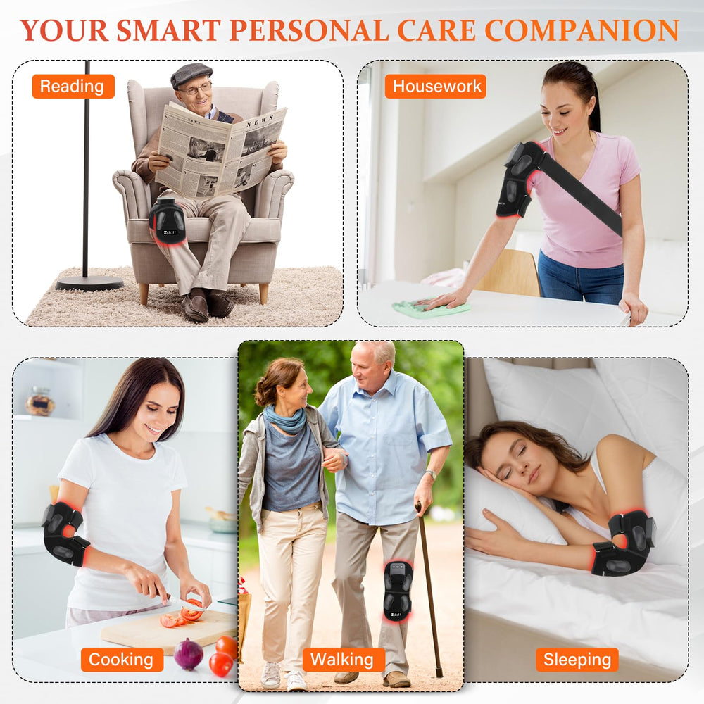 Zdatt compact knee massager fitting around leg during daily routine