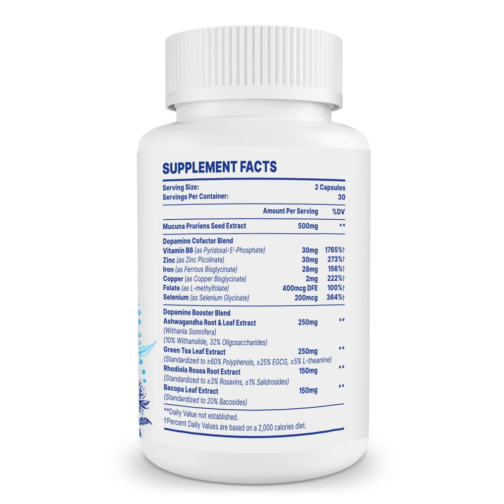 Zdoroviye ingredients mucuna pruriens highlight natural extract in capsule.