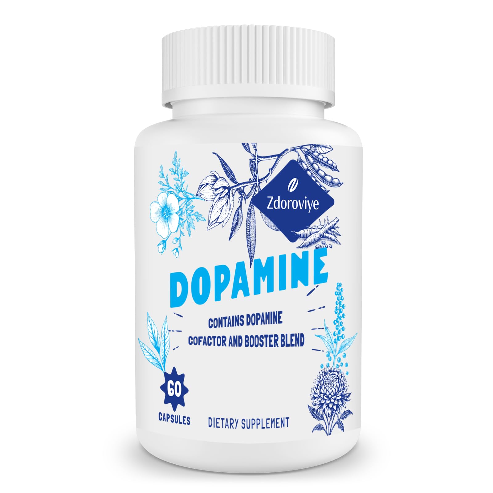 Zdoroviye dopamine supplement bottle for daily wellness and easy dosing.