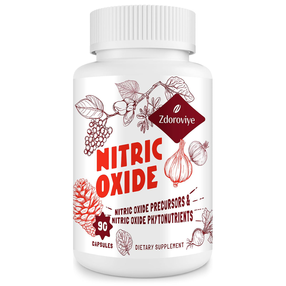 Zdoroviye Nitric Oxide supplement bottle empowering men's daily energy and stamina.
