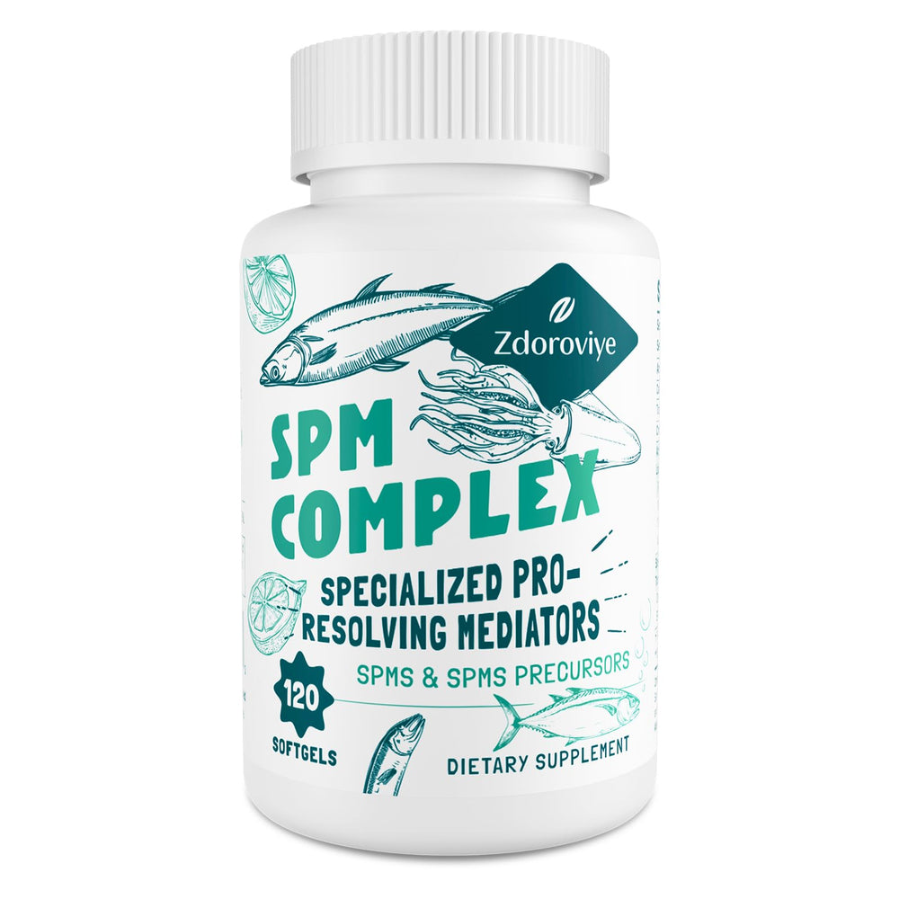 Zdoroviye SPM precursors EPA DHA softgels close view suggesting holistic well-being.