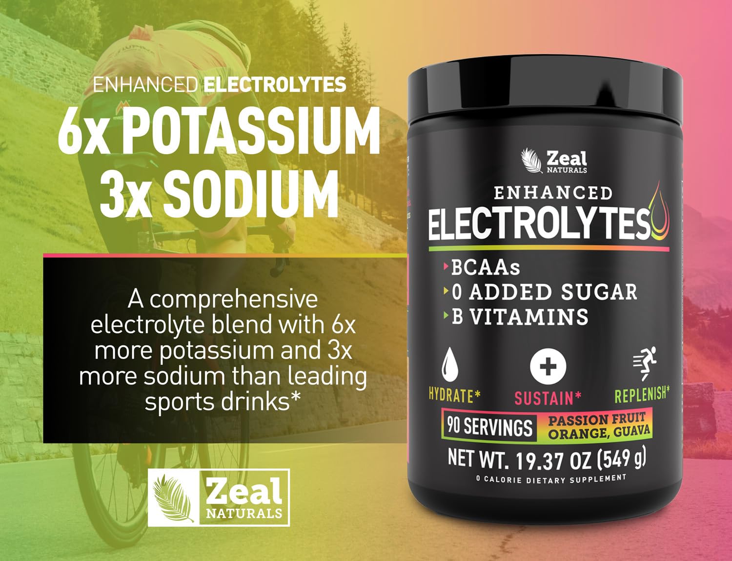 Zeal Electrolyte with BCAAs and B-vitamins on label for recovery support