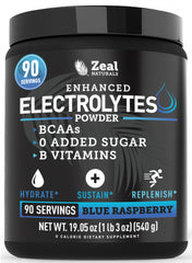 Zeal Electrolyte Powder packshot highlights zero sugar hydration for workouts