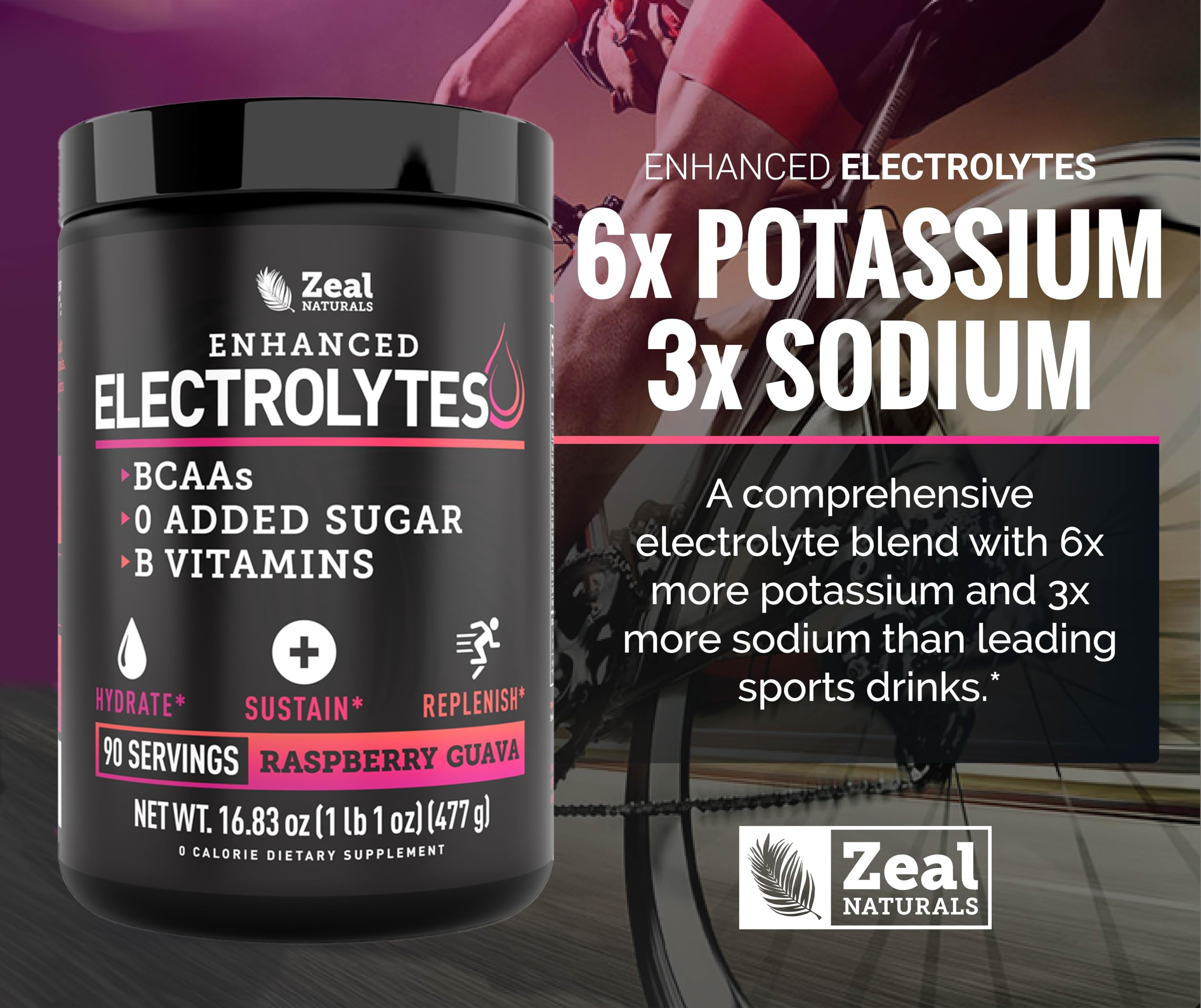 Zeal Electrolyte Powder pink Himalayan salt accents emphasize electrolyte richness
