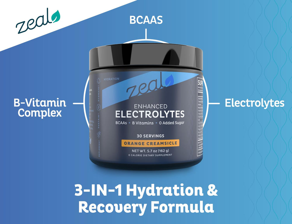 Zeal Electrolyte Powder scoop demonstrating precise serving for hydration