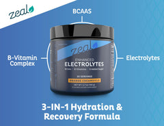 Zeal Electrolyte Powder scoop demonstrating precise serving for hydration