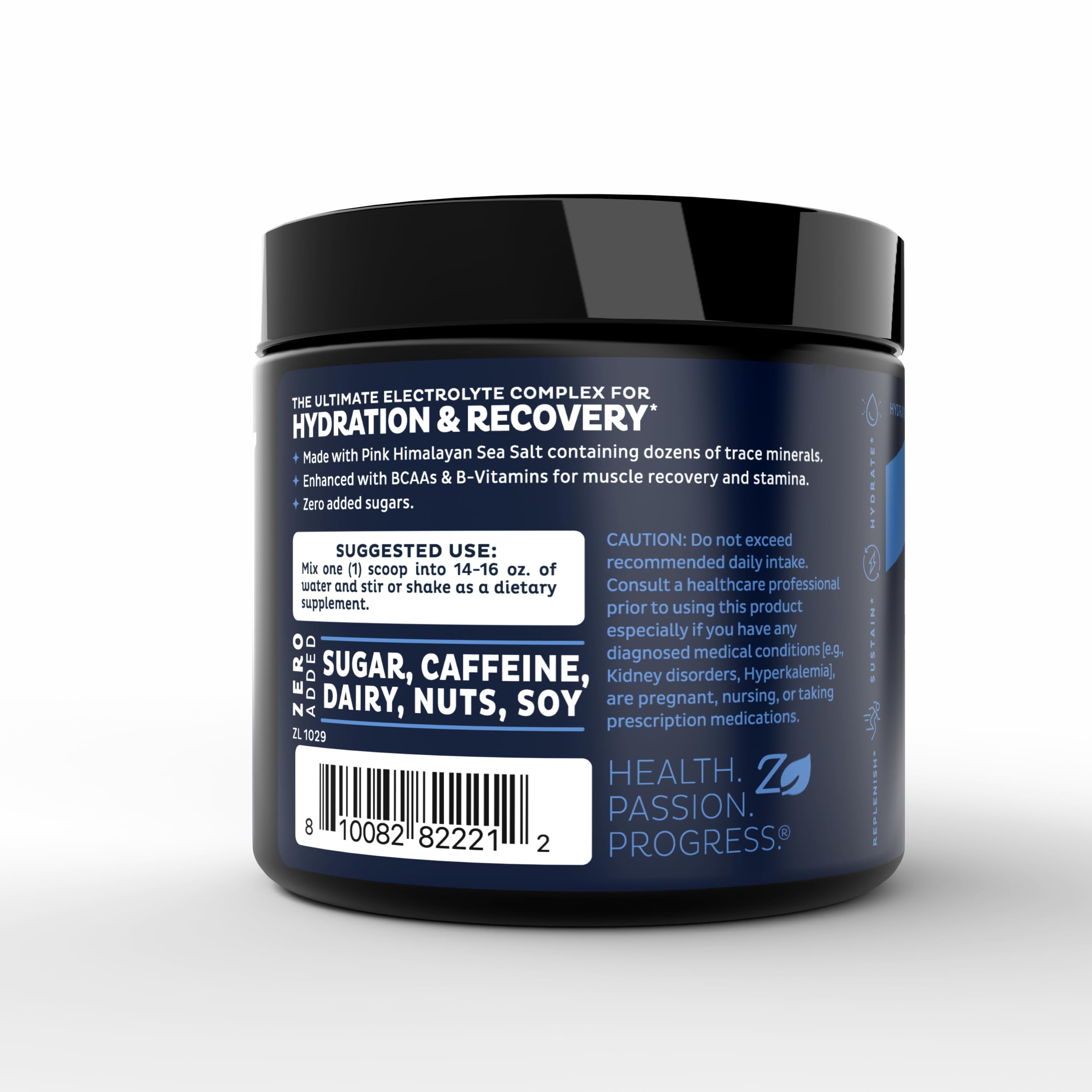Zeal Electrolyte Powder kitchen counter setup suggests daily hydration.