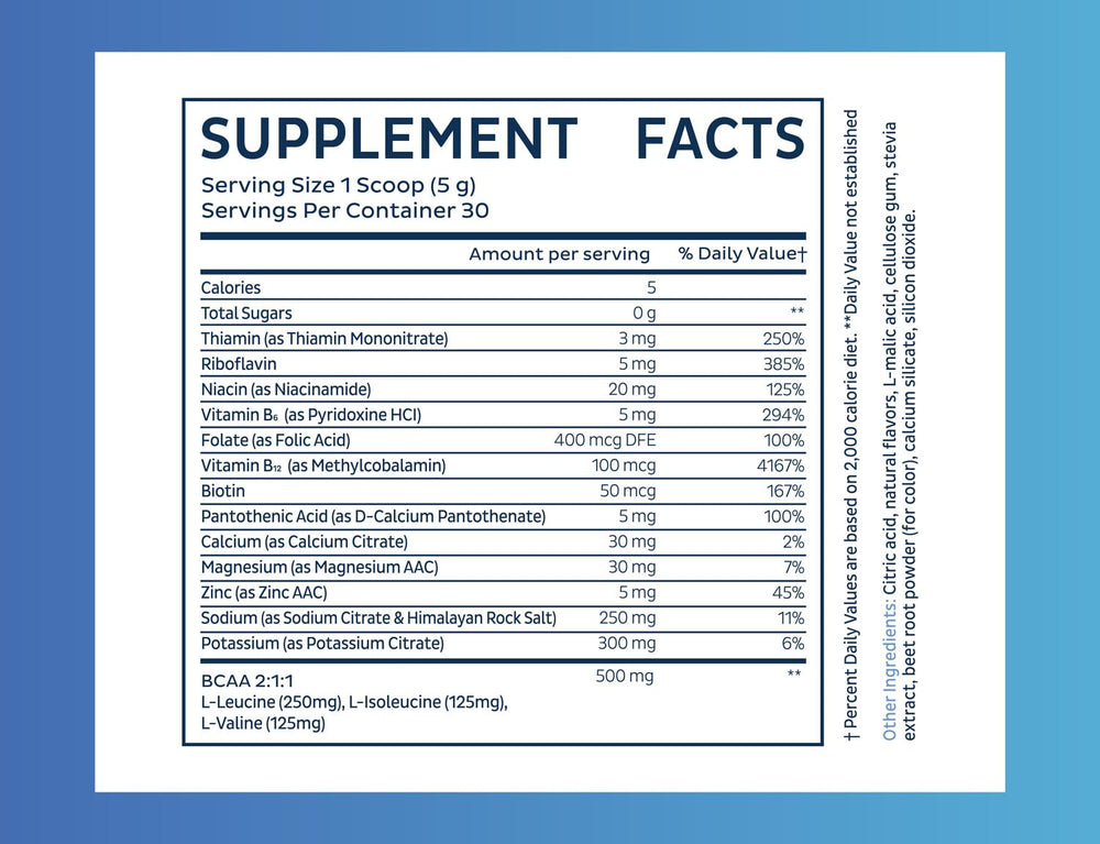 Zeal Electrolyte Powder label lists potassium, magnesium, zinc for balance.