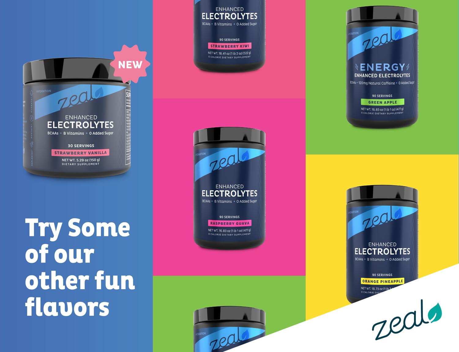 Zeal Electrolyte Powder nutrition panel promotes ingredient transparency.