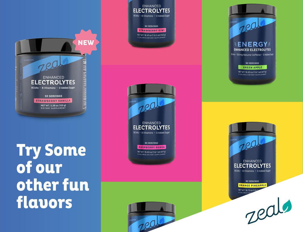 Zeal Electrolyte Powder nutrition panel promotes ingredient transparency.