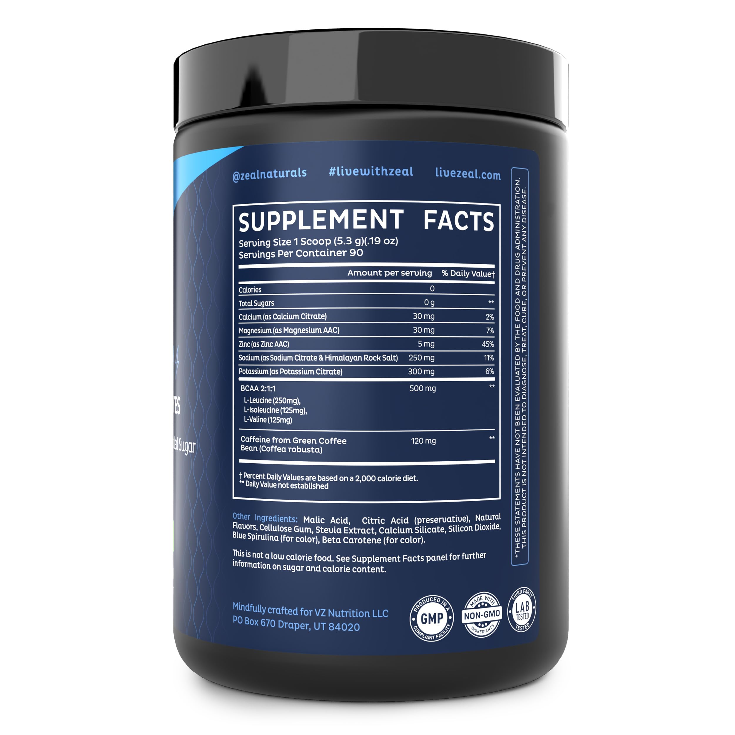 Zeal Electrolyte Powder Zero Sugar formula provides tasty hydration without calories.