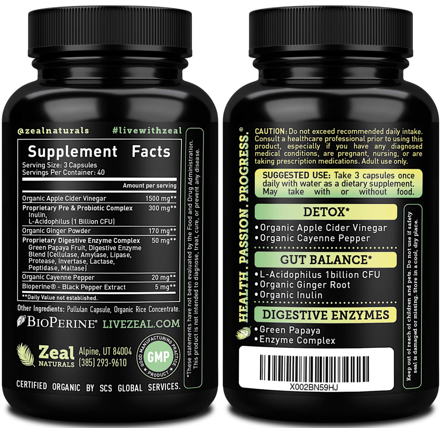 Close-up of Zeal Naturals ACV capsules highlighting potency for digestion