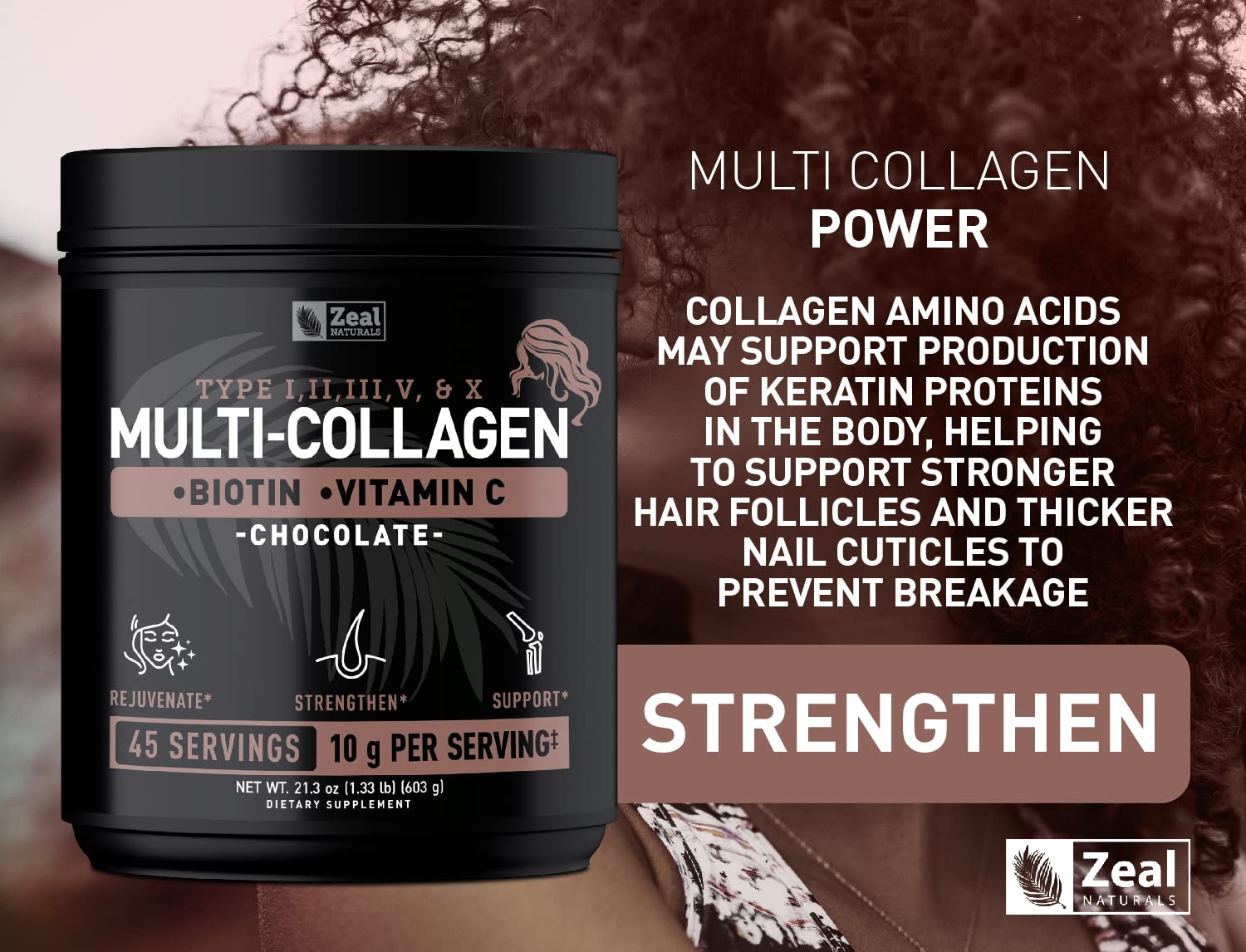 Zeal Naturals collagen dissolving in water in a clear glass