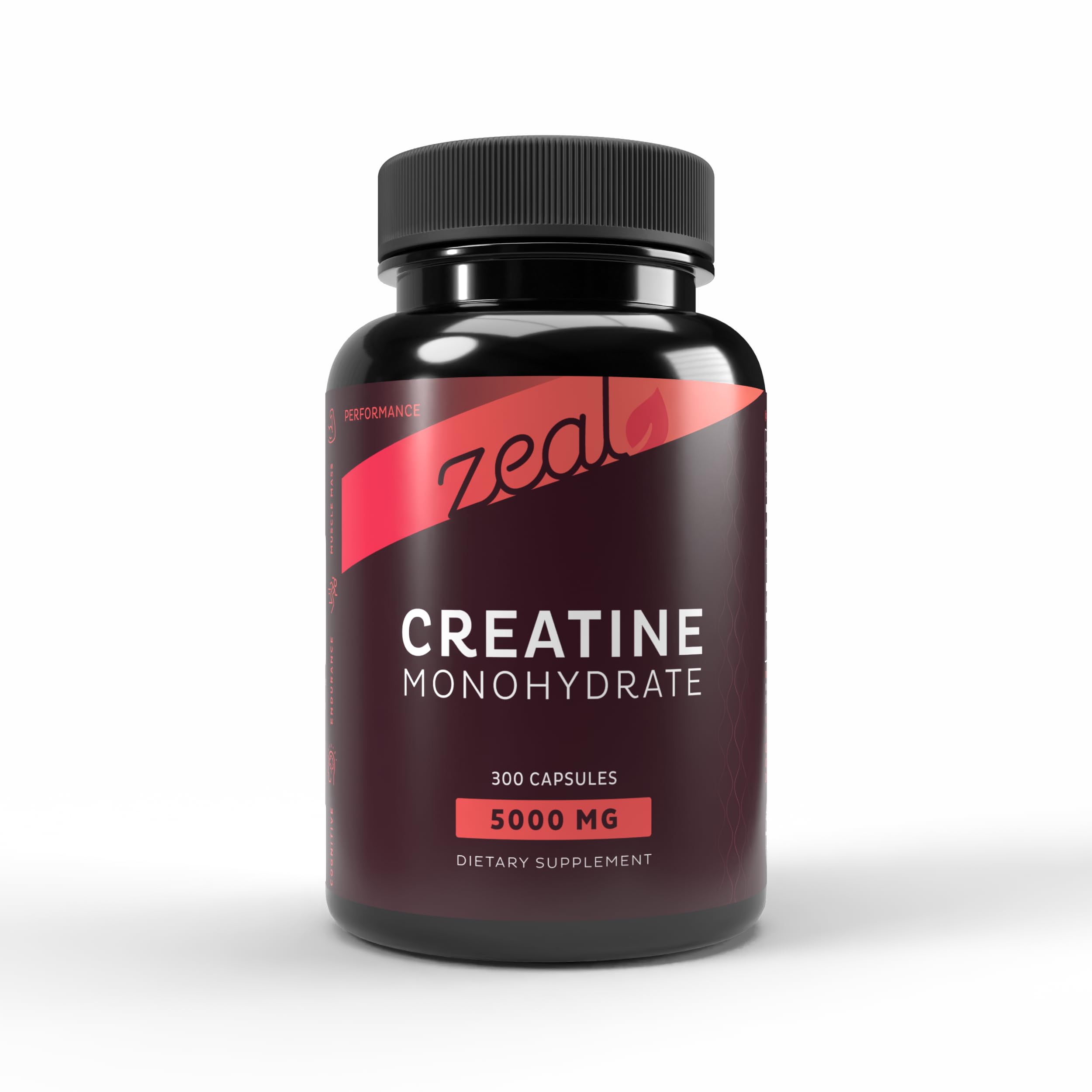 Zeal Naturals Creatine Monohydrate capsules bottle ready for workouts.