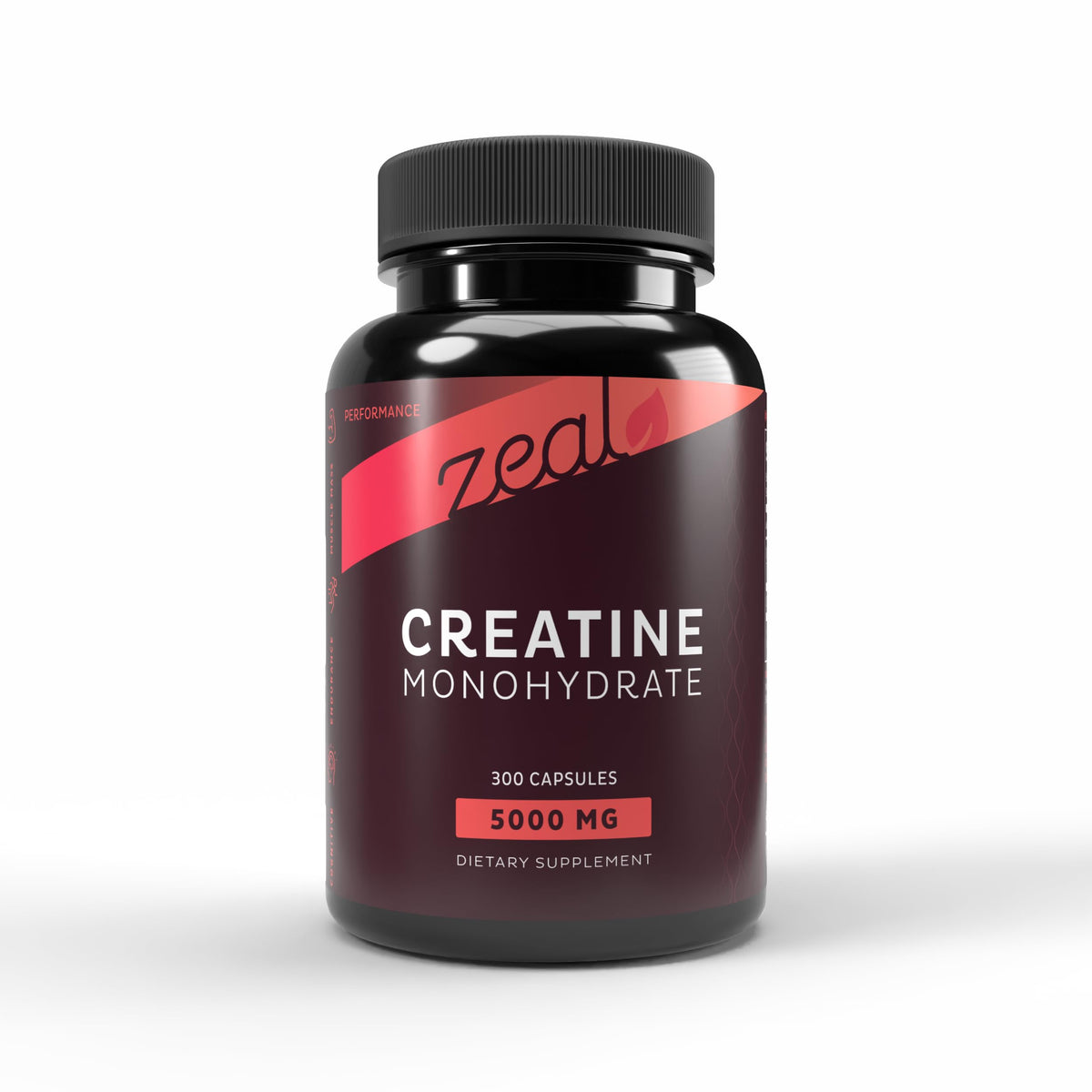 Zeal Naturals Creatine Monohydrate capsules bottle ready for workouts.