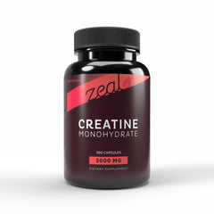 Zeal Naturals Creatine Monohydrate capsules bottle ready for workouts.