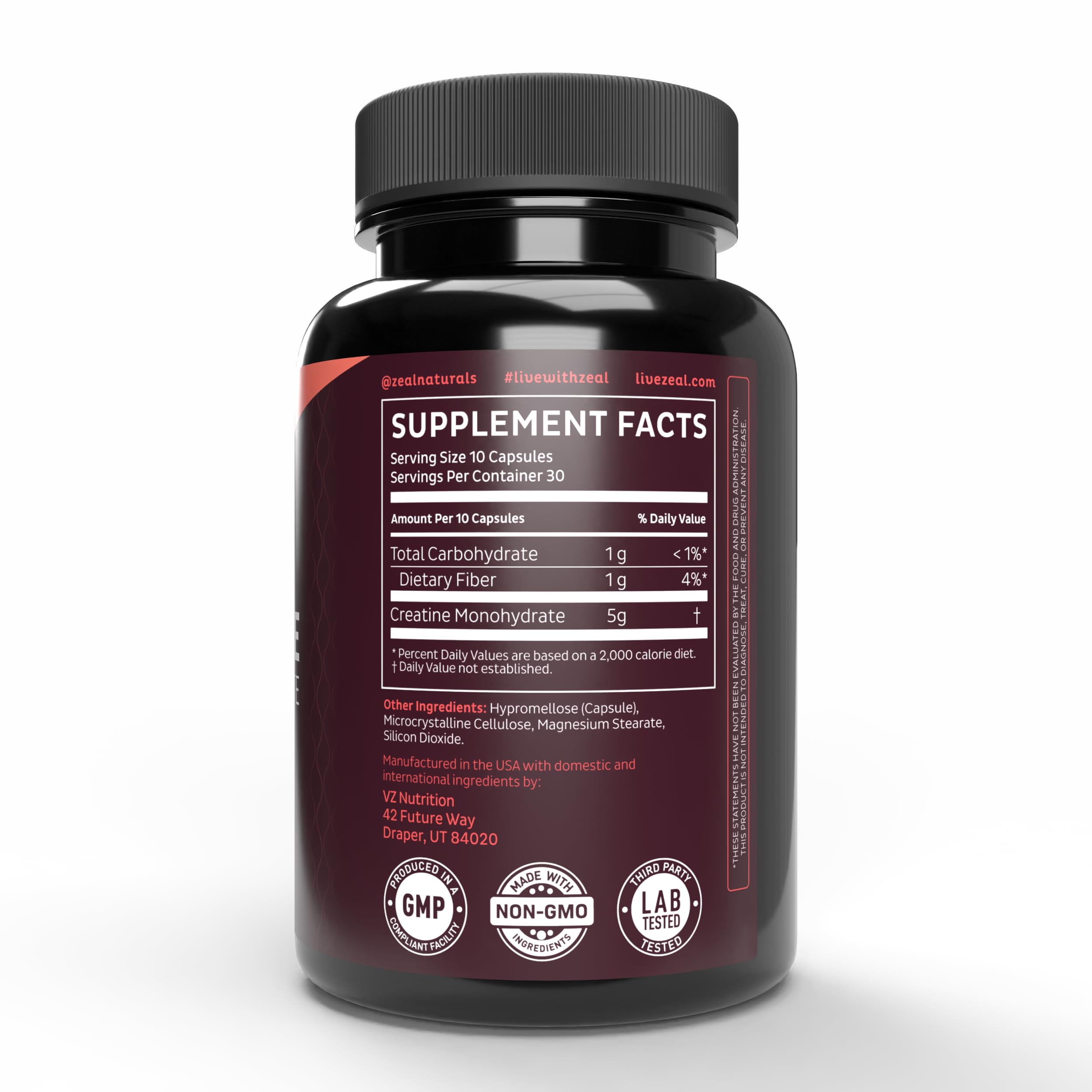 Close view of Zeal Naturals label highlighting a clean unflavored formula.