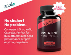 Detail of the Zeal Naturals Creatine Monohydrate label with essential information.