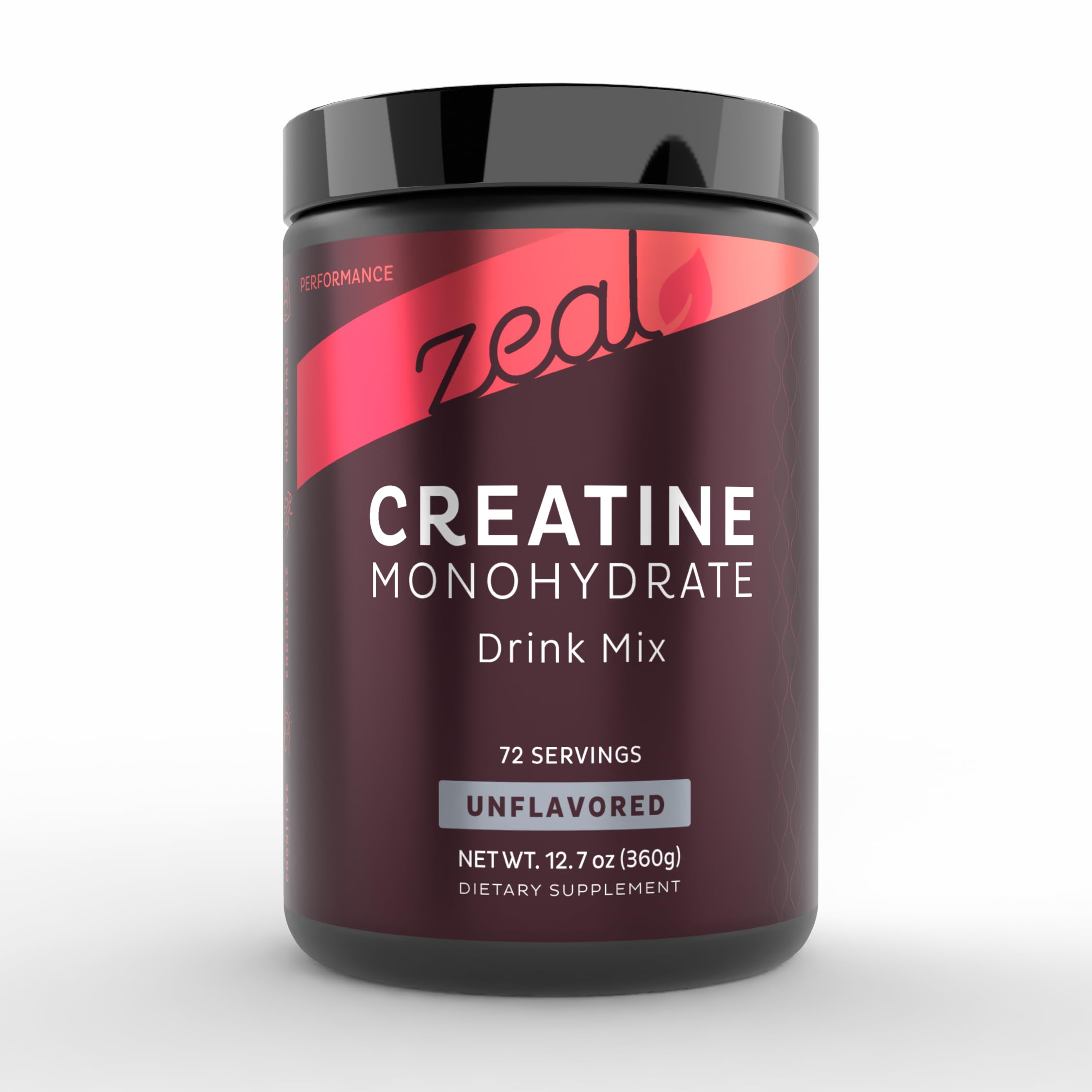 Zeal Naturals creatine monohydrate powder jar boosts workouts with clean energy.