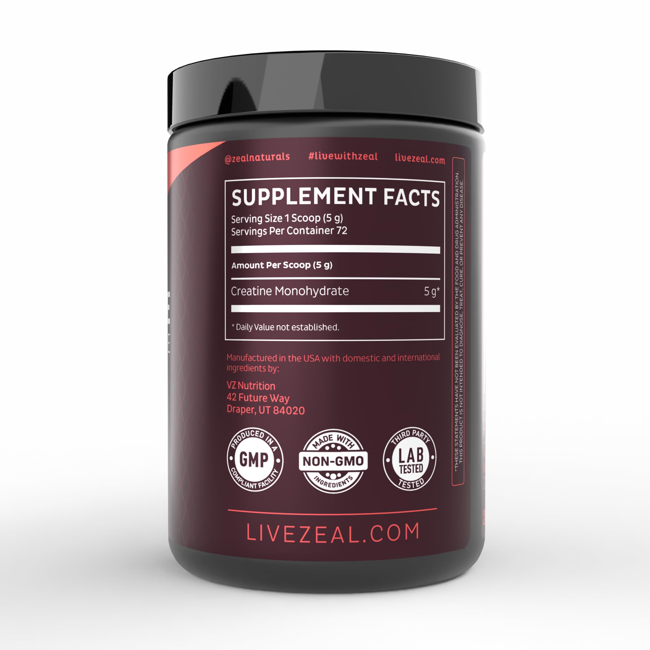 Shaker with Zeal Naturals creatine monohydrate powder ready to shake before training.