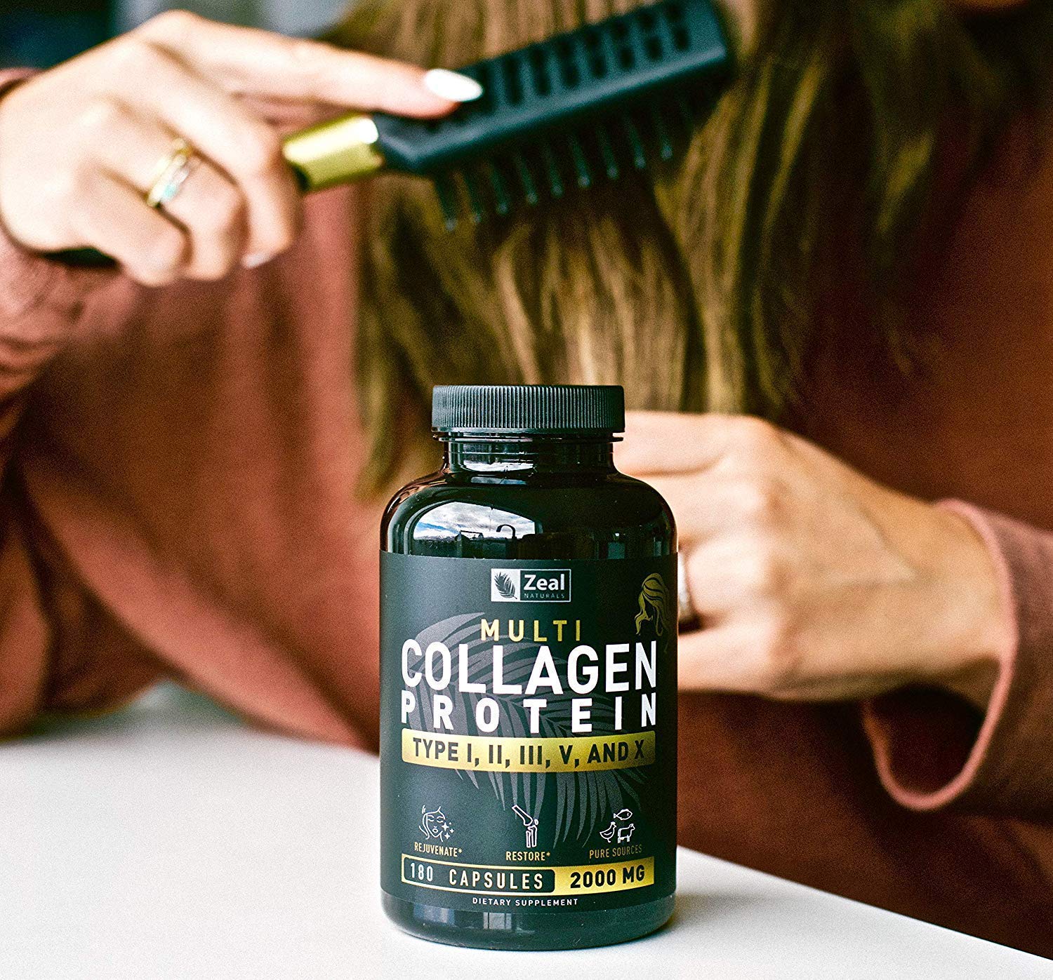 Zeal Naturals hair skin nails collagen capsules for routine care.