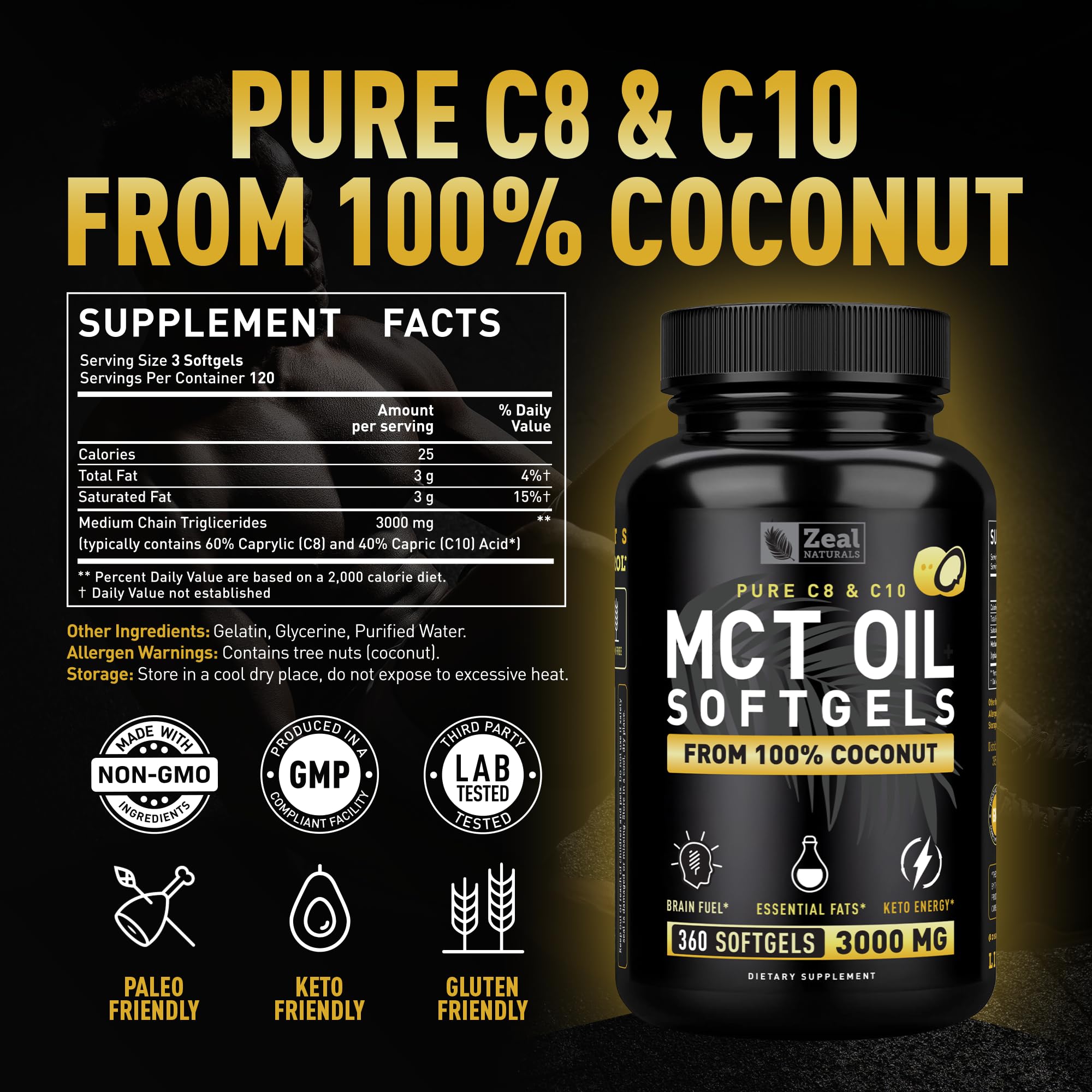 Zeal Naturals MCT softgels capsules in hand for easy on-the-go energy