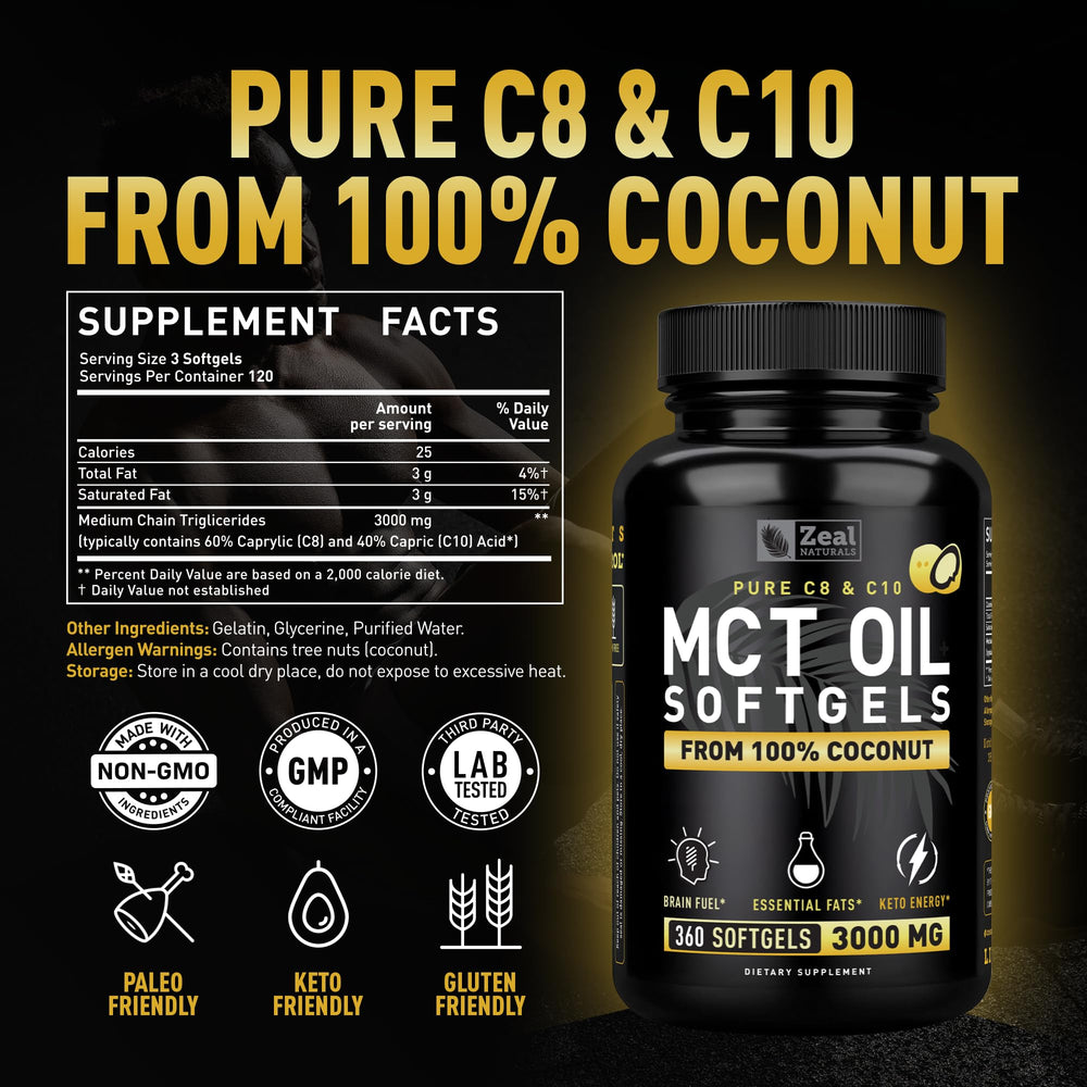 Zeal Naturals MCT softgels capsules in hand for easy on-the-go energy