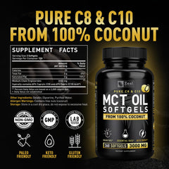 Zeal Naturals MCT softgels capsules in hand for easy on-the-go energy