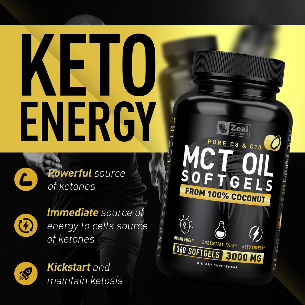 Zeal Naturals MCT softgels with coffee pairing for sustained focus