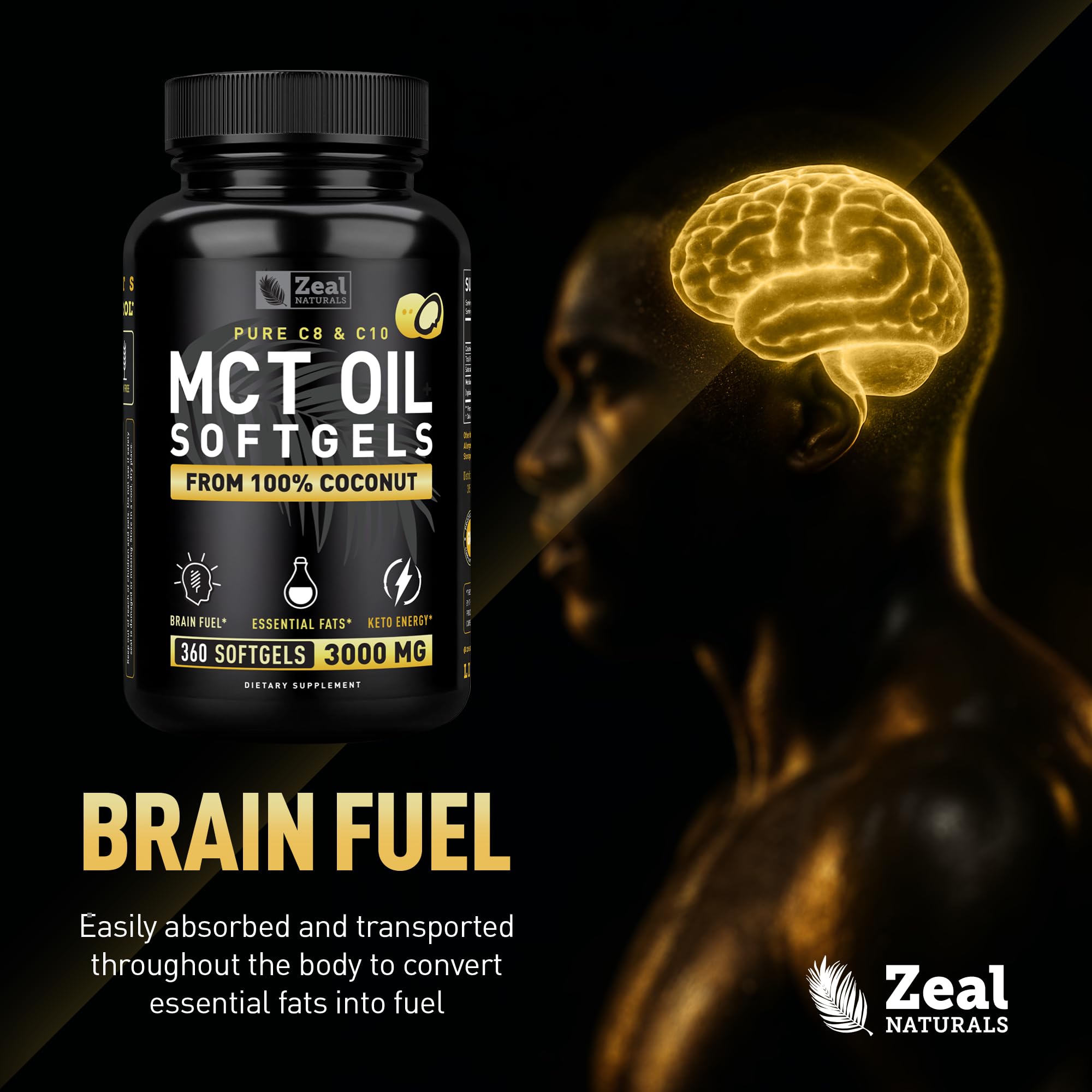 Zeal Naturals gluten-free MCT capsules label showing clean ingredients