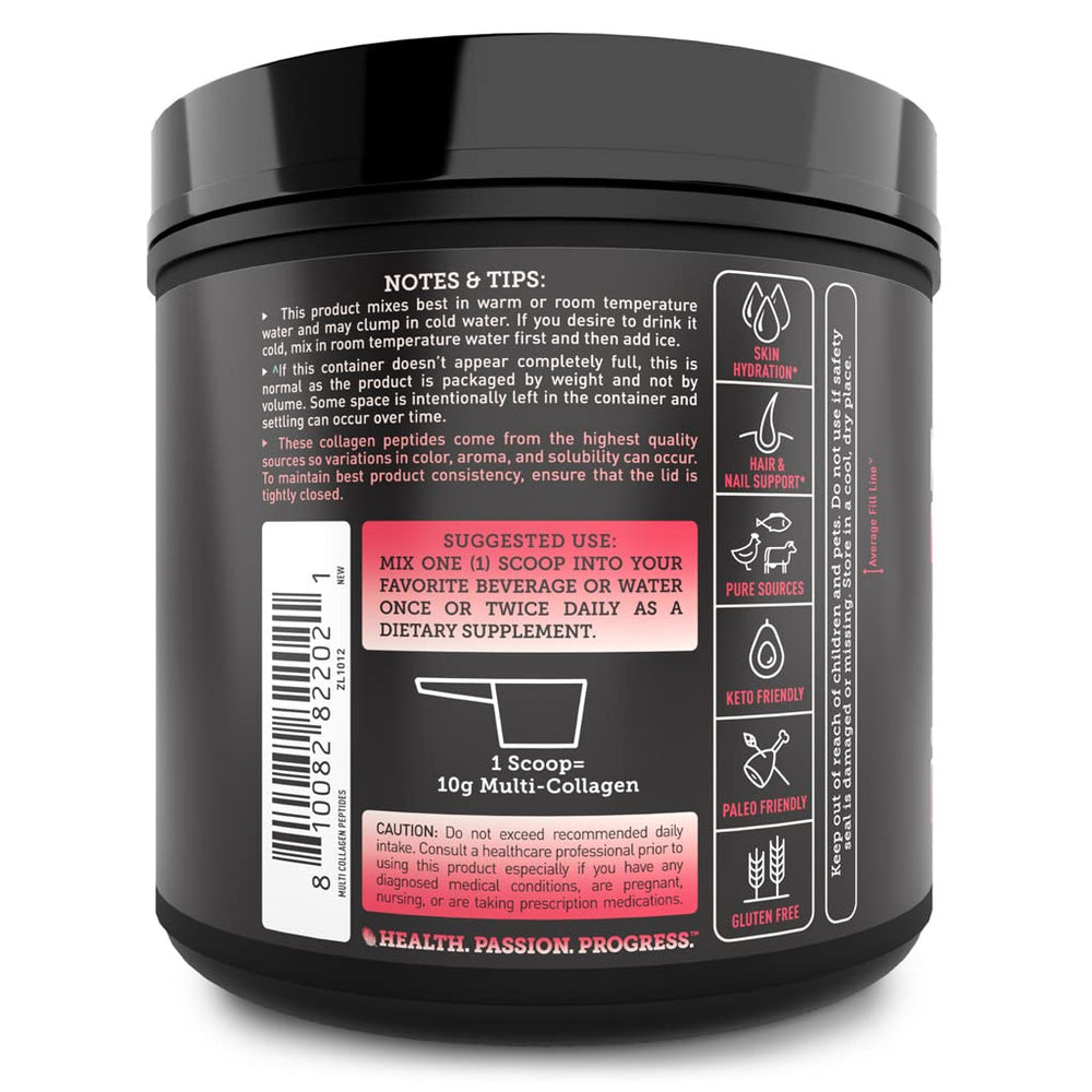 Zeal Naturals multi collagen powder scoop shown for easy daily serving.