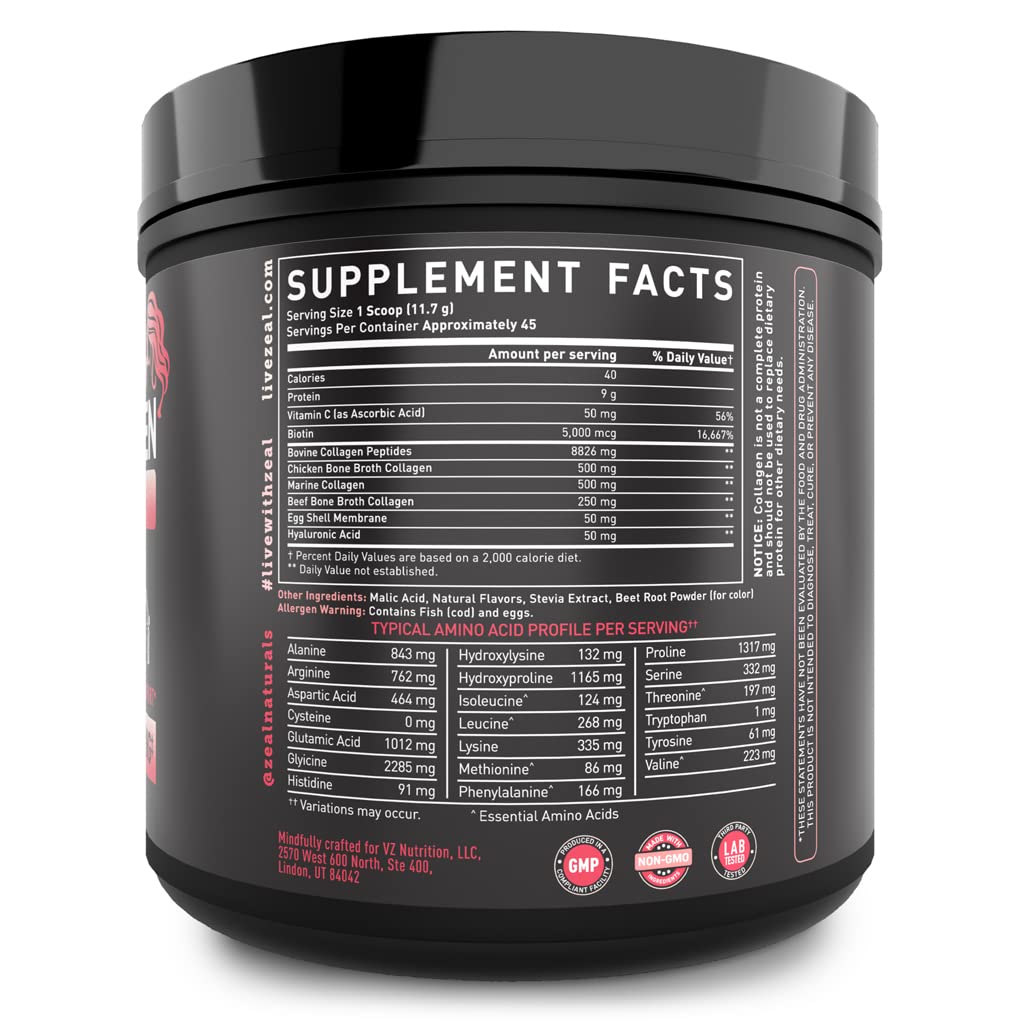 Zeal Naturals multi collagen strawberry label jar ready for tasty hydration.