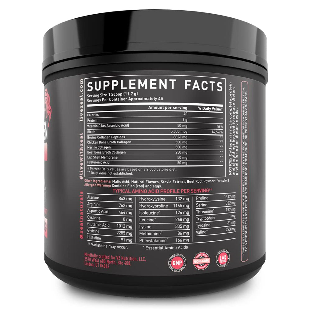 Zeal Naturals multi collagen strawberry label jar ready for tasty hydration.