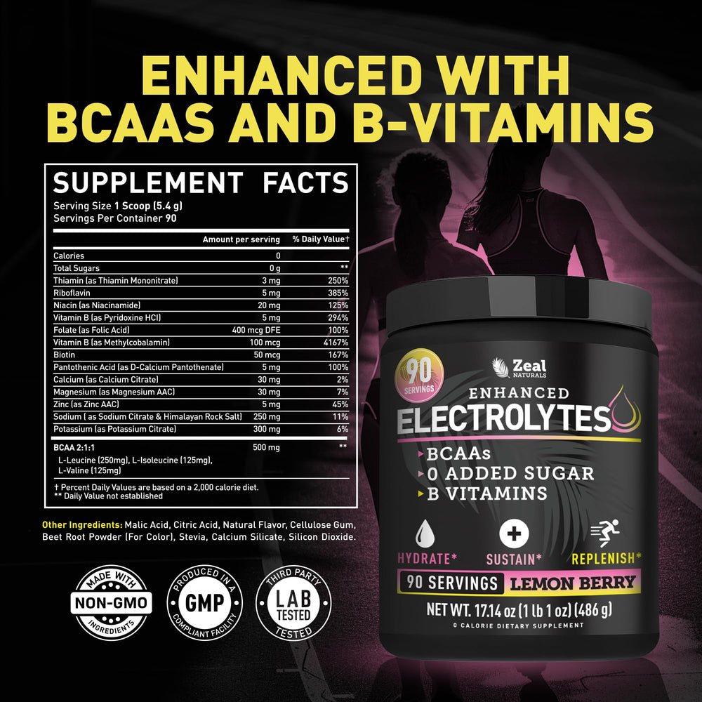 Zeal Electrolyte Powder with BCAAs supports post-workout recovery and endurance