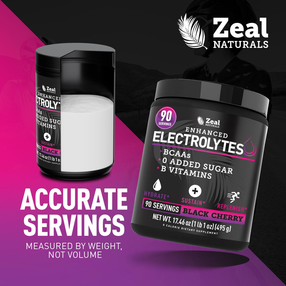 Packaging of Zeal Electrolyte Powder highlighting premium formula and 90 servings.