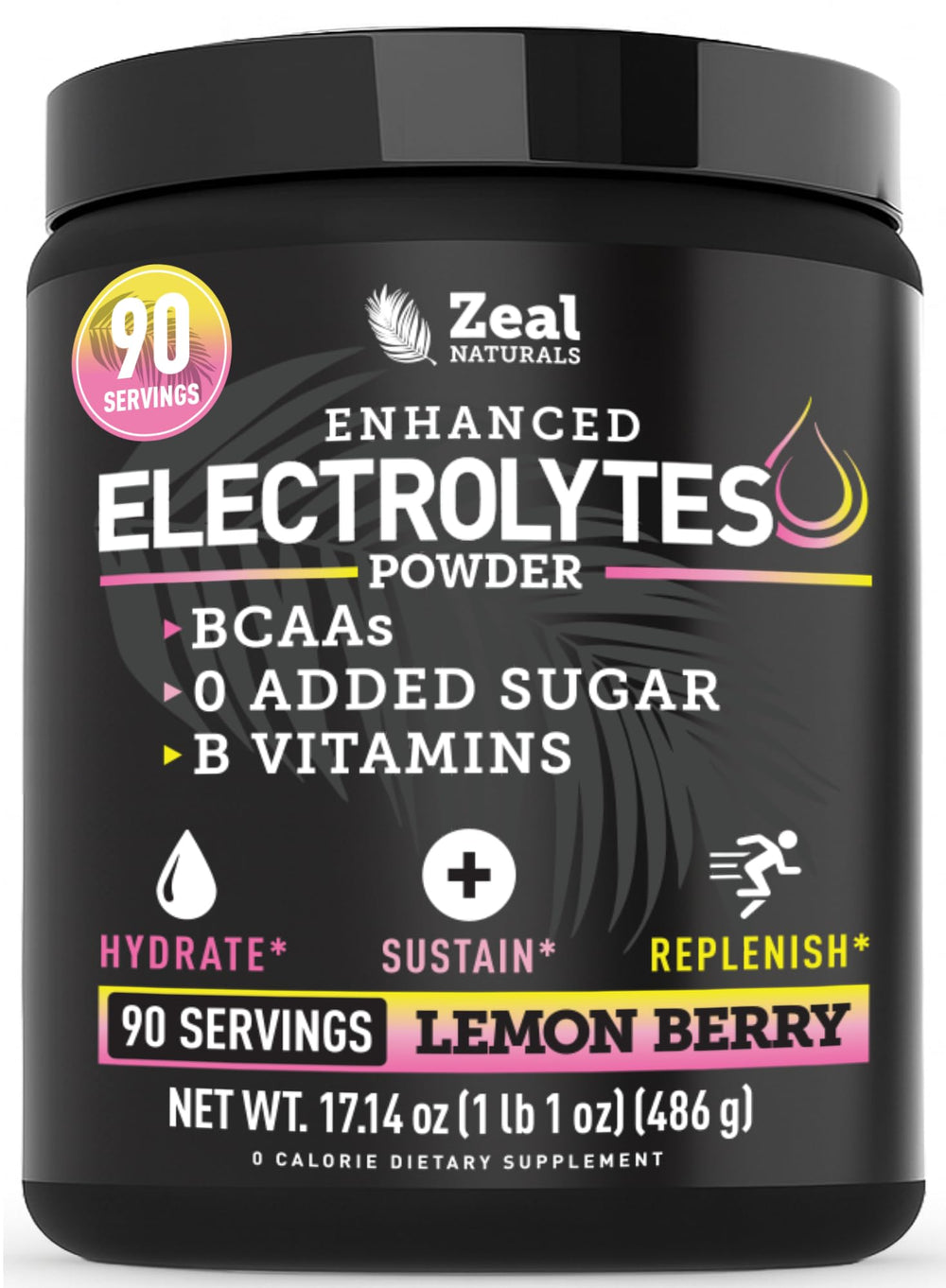 Zeal Electrolyte Powder lemon-berry tub ready for hydration after workouts