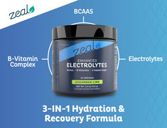 Zeal Naturals zero sugar electrolyte powder pack for sugar-free hydration.