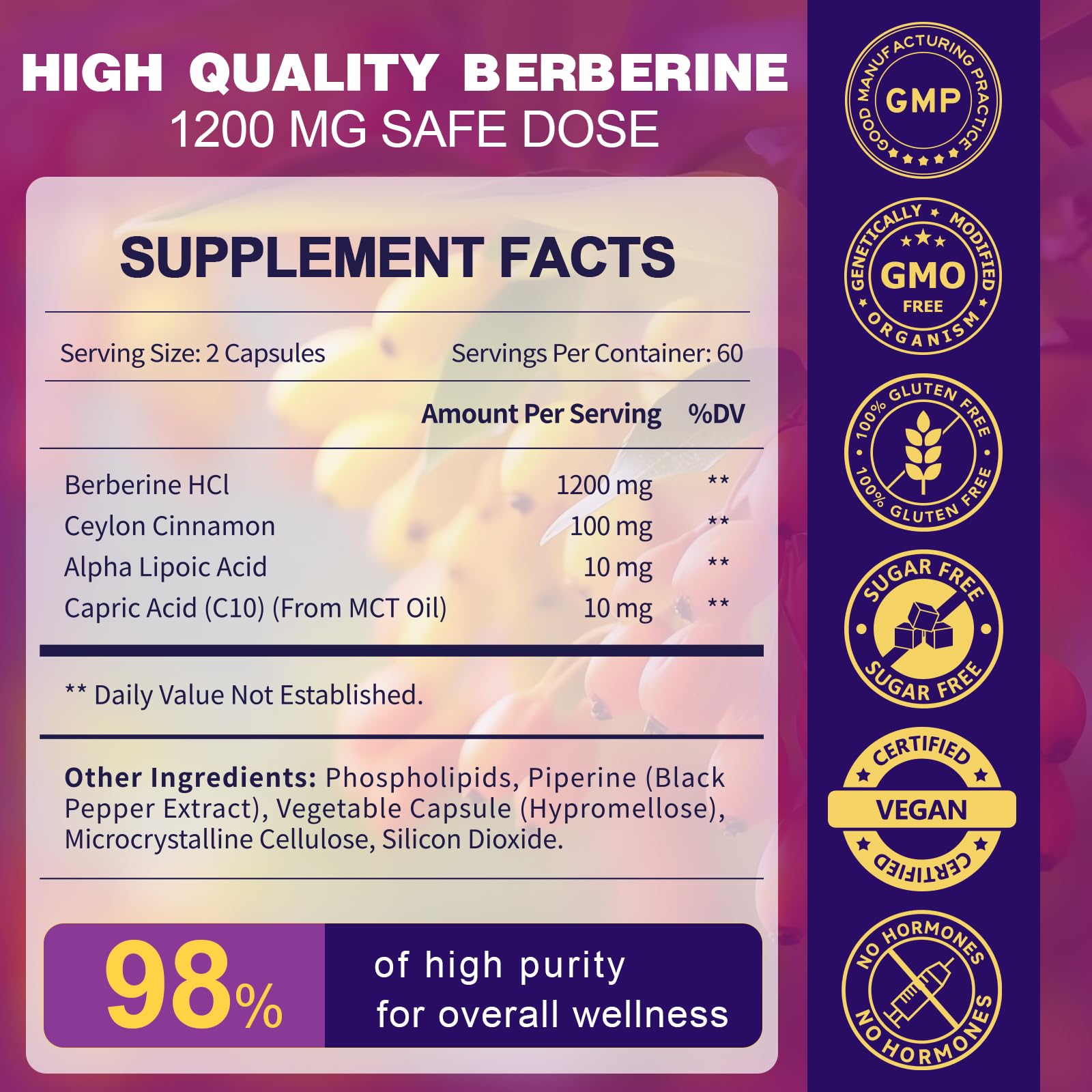 ZEBORA Berberine with Ceylon Cinnamon highlighting immune-friendly support.
