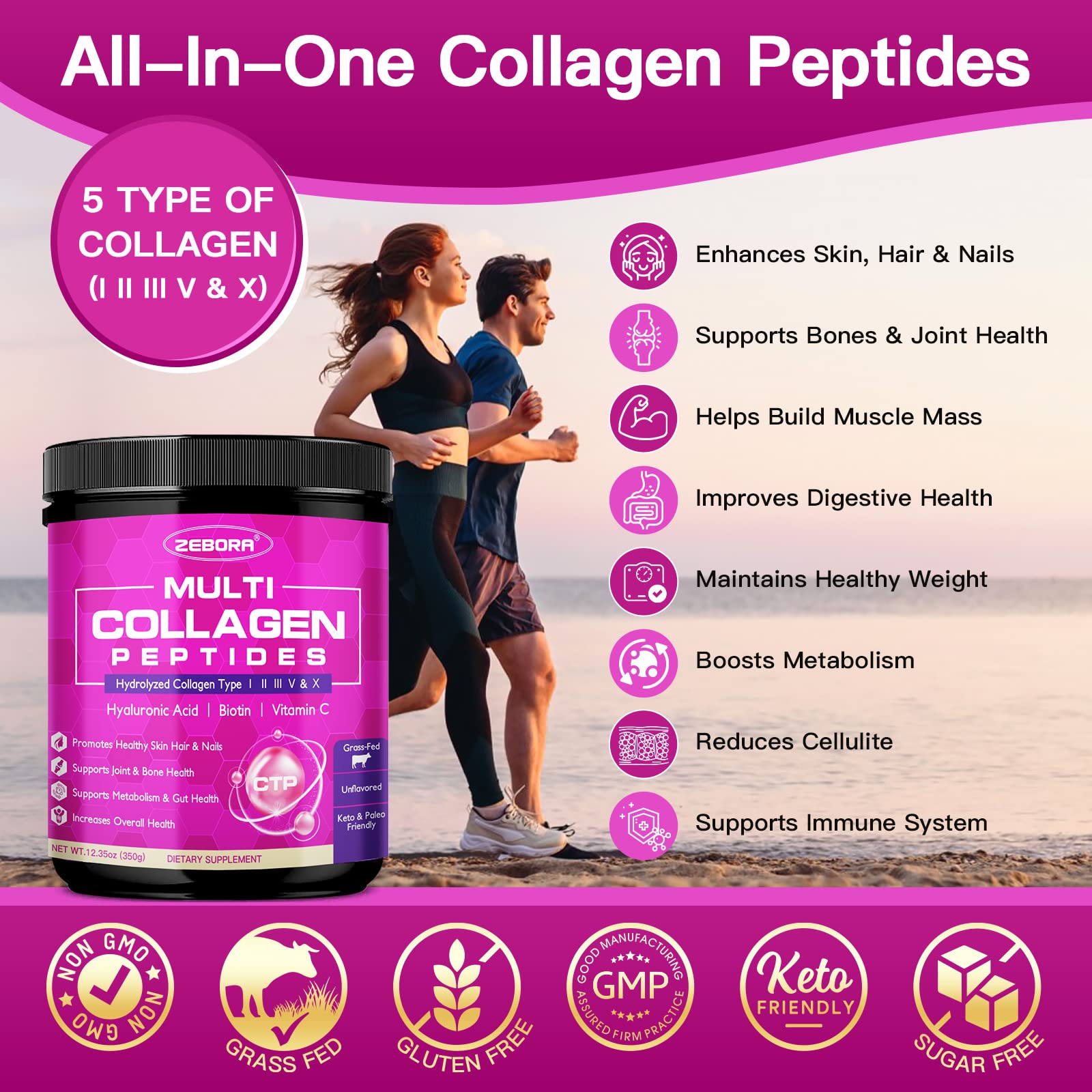 Close-up of ZEBORA collagen Tripeptide for enhanced absorption.